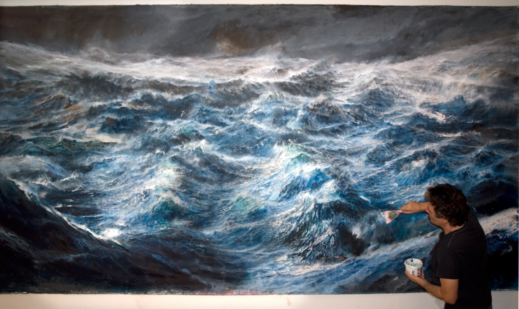 68 con autore.TEMPESTA SULL'OCEANO PRIMORDIALE. olio e acrilici su tela - cm 220 x 387, Fr, Santosuosso 2014