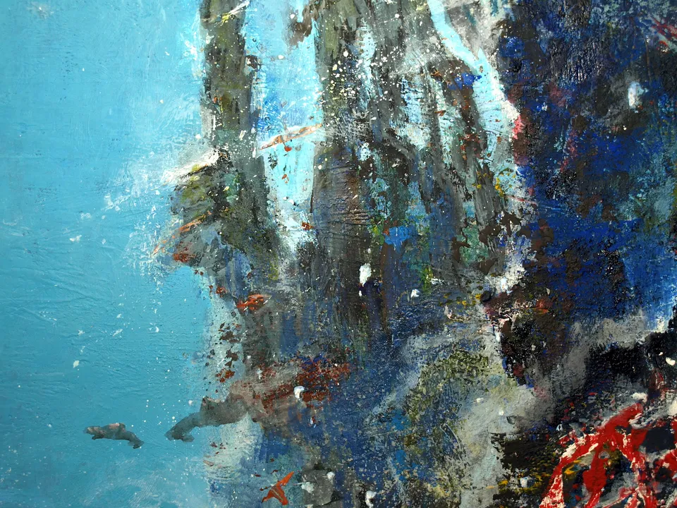 Francesco Santosuosso, 4 particolare del dipinto I MISTERI DEL MONDO SOMMERSO, 2022, olio e acrilico su tela, 210×150 cm