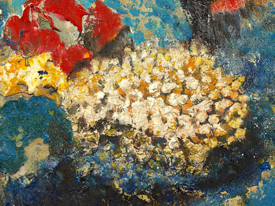 Francesco Santosuosso, 6 particolare del dipinto I MISTERI DEL MONDO SOMMERSO, 2022, olio e acrilico su tela, 210×150 cm