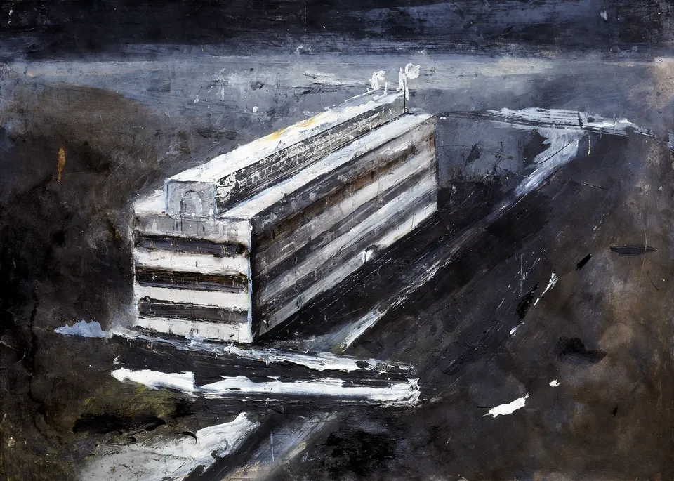 Francesco Santosuosso, Angenziale, 2001, olio su carta intelata, 50×70 cm
