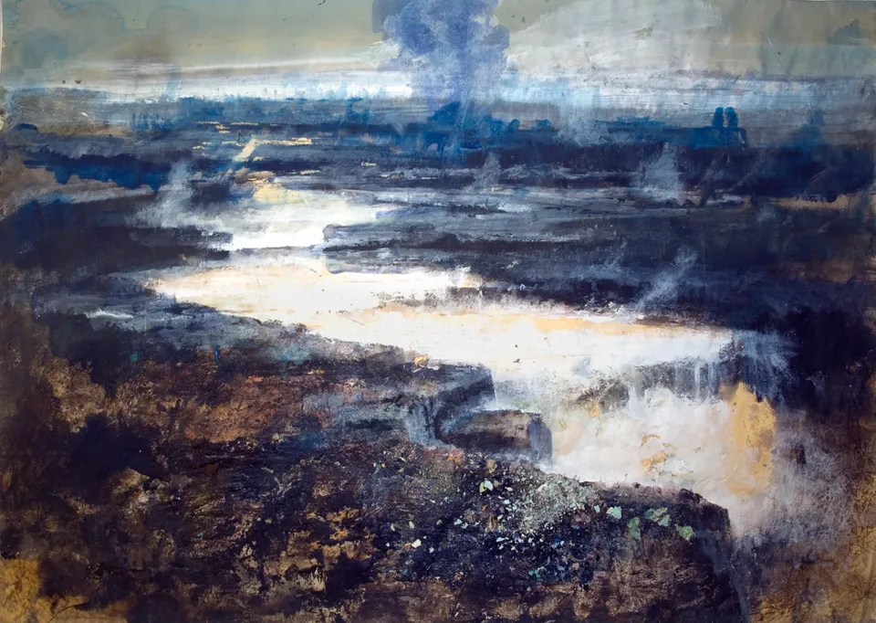 Francesco Santosuosso, Apocaliptic river, acquarello olio acrilico su carta, 70×100 cm