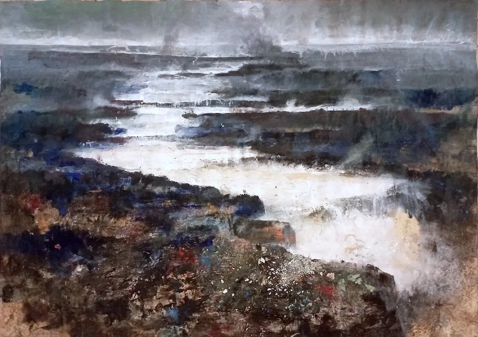 Francesco Santosuosso, Apocaliptic river acrilco e, olio su carta, 70×100 cm