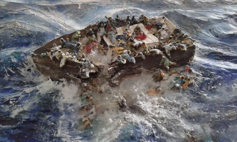 Francesco Santosuosso, Articolare 2 dell'opera intitolata NAUFRAGIO, 2016, bassorilievo, 50×120 cm