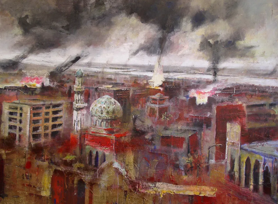 Francesco Santosuosso, Bagdad, 2003, acrilici su tela, 100×140 cm