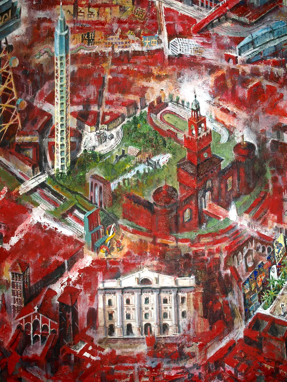 Francesco Santosuosso, Borsa castello parco sempione, 2022, olio acrilico, 200×300 cm