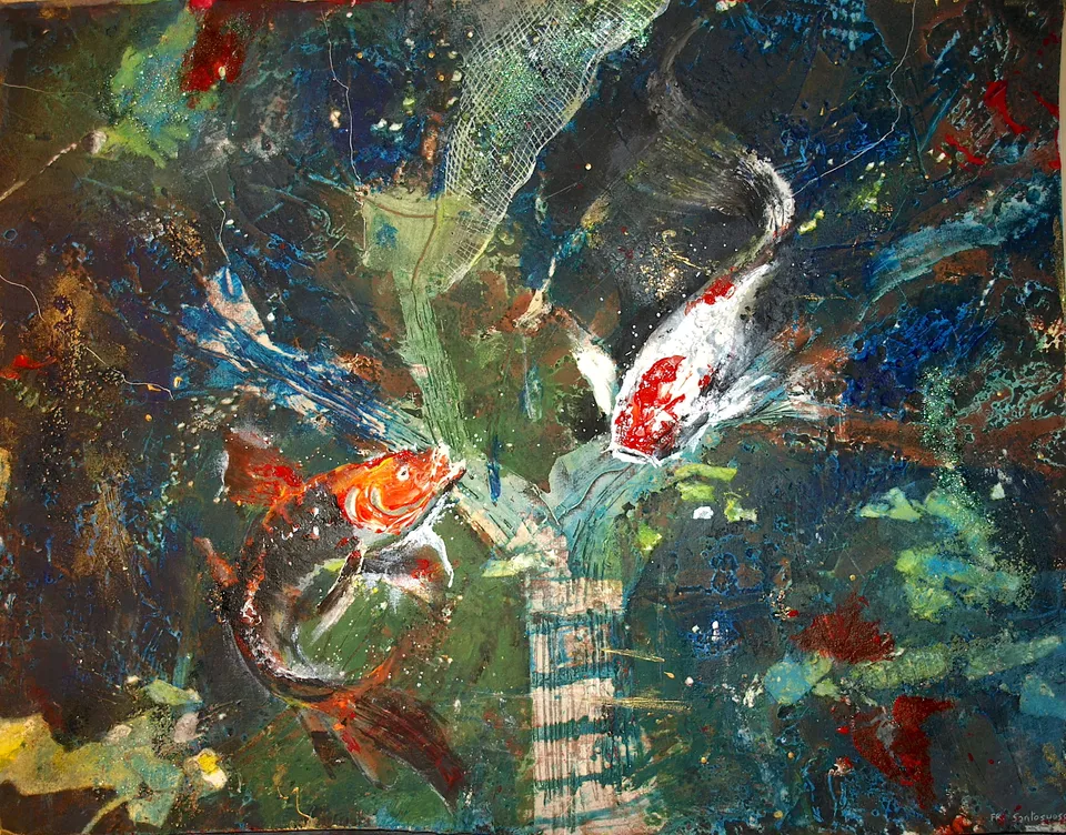 Francesco Santosuosso, Carpe-koi-2, 2024, acrilico, 35×50 cm