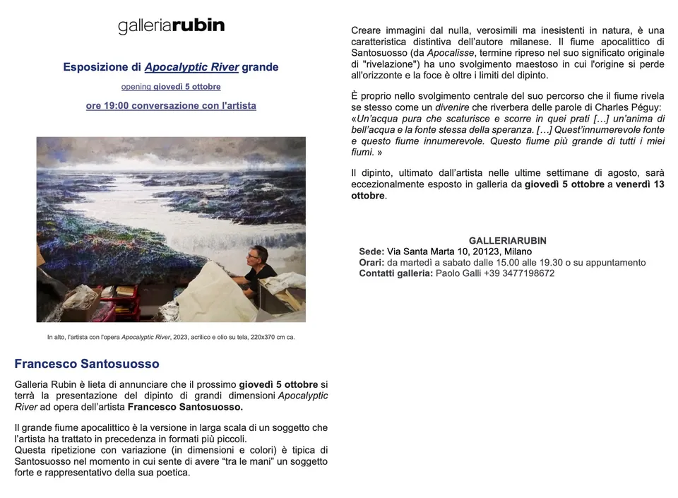 Comunicato della Galleria Rubin per Apocalyptic River
