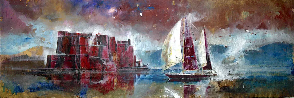 Francesco Santosuosso, Castel dell'ovo, tecnica mista, 32×99 cm