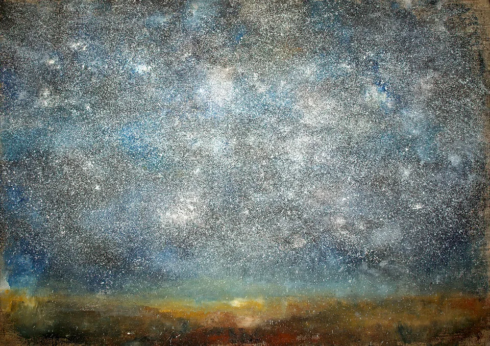 Francesco Santosuosso, Cento milardi di galassie, 2018, olio su tela, 100×70 cm