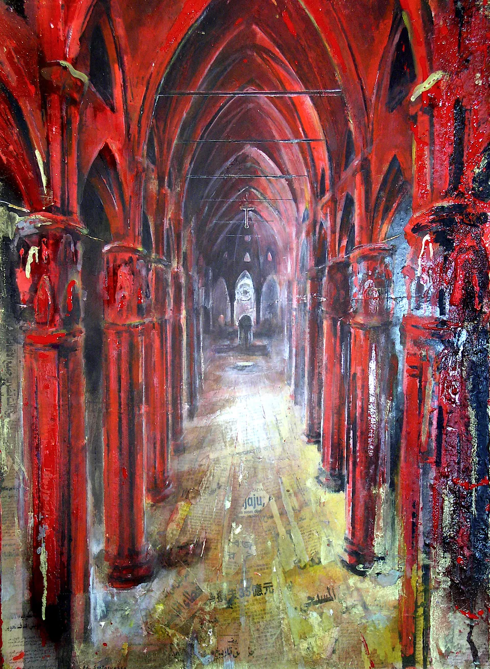 Francesco Santosuosso, Chiesa rossa, 2003, olio e acrilico su tavola