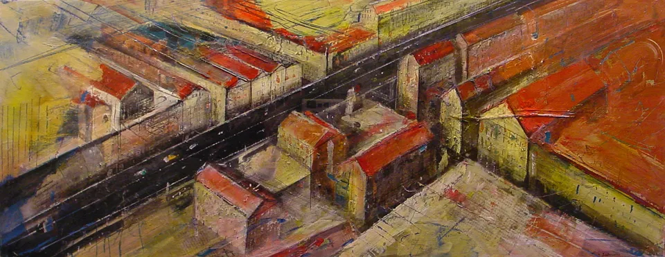 Francesco Santosuosso, Circonvallazione, 2001, tecnica mista, 40×100 cm