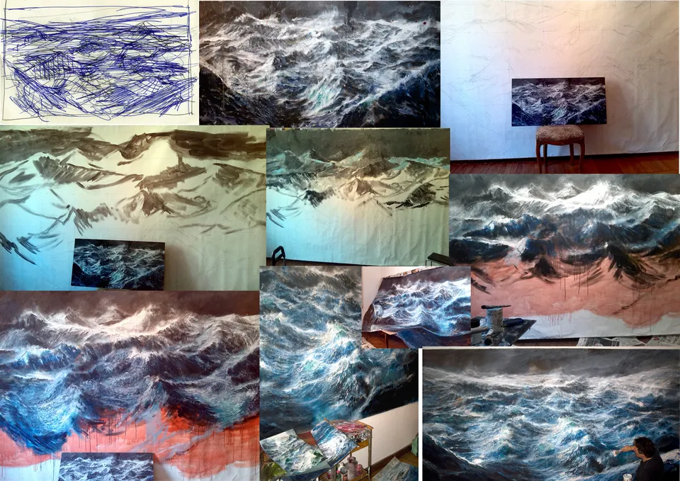 Francesco Santosuosso, Dallo schizzo al definitivo, fasi della lavorazione dell'opera TEMPESTA SULL'OCEANO PRIMORDIALE