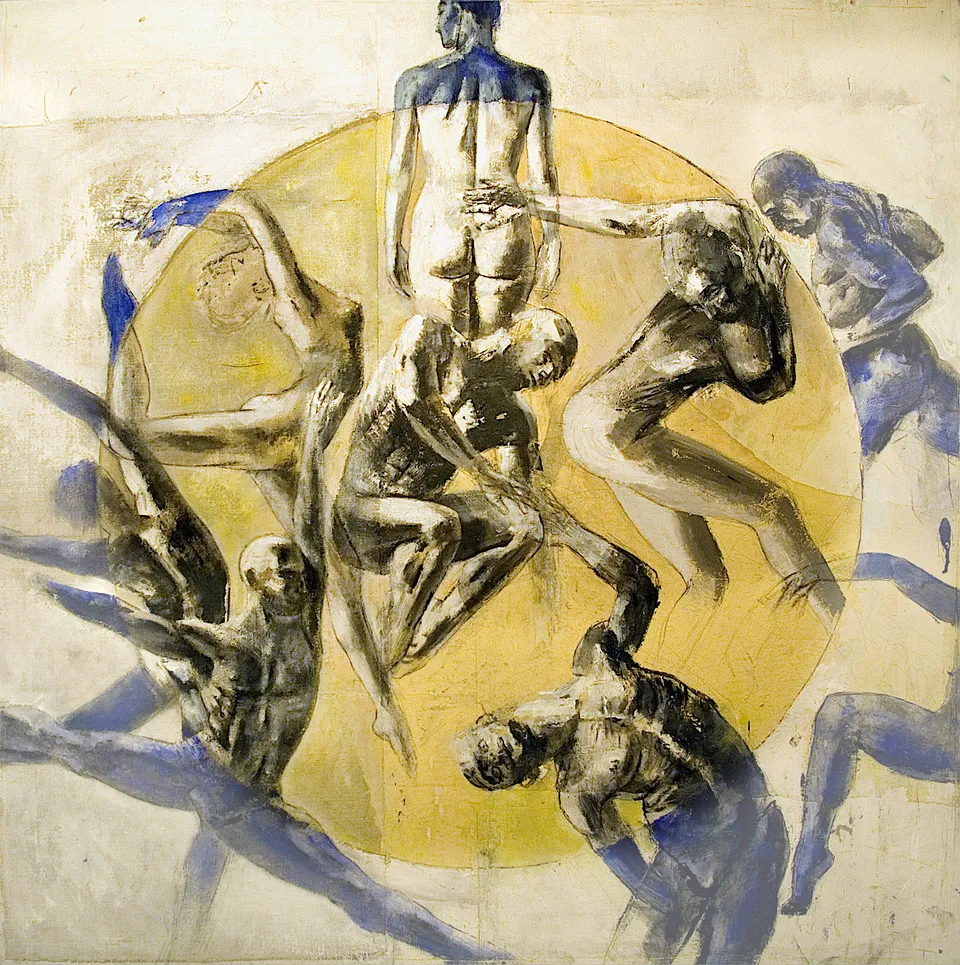 Francesco Santosuosso, Danza contemporanea, 2012, acrilico su legno, 100×100 cm