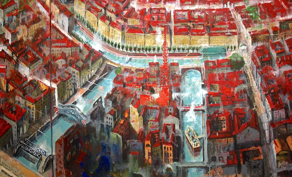 Francesco Santosuosso, Darsena, 2022, olio acrilico, 200×300 cm