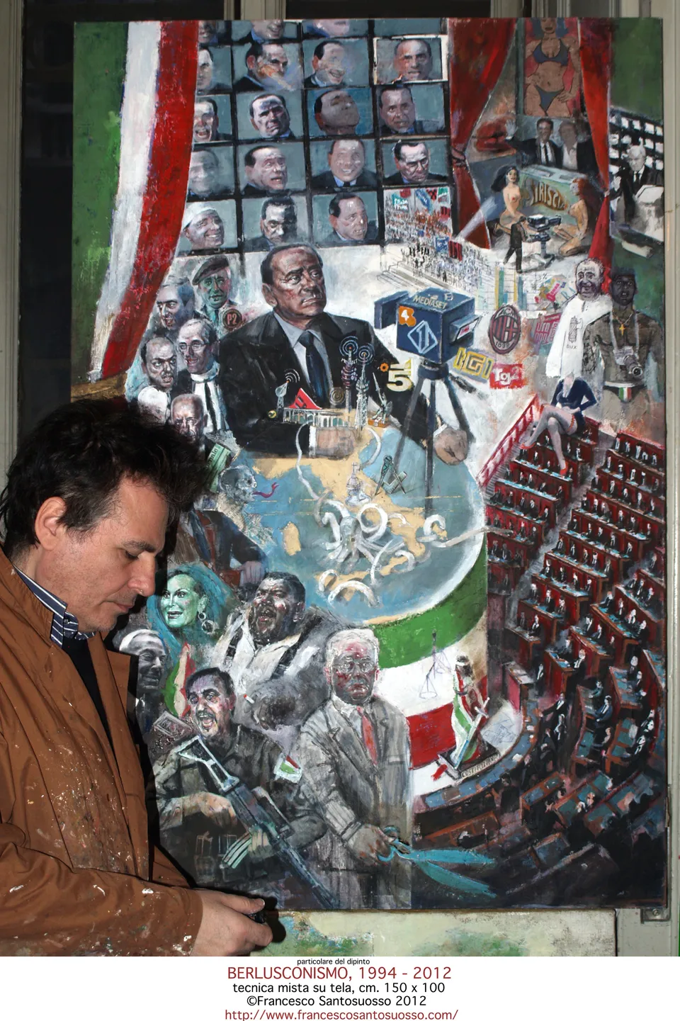 Francesco Santosuosso, Dipinto-con-autore-BERLUSCONISMO, 1994, 150×100 cm