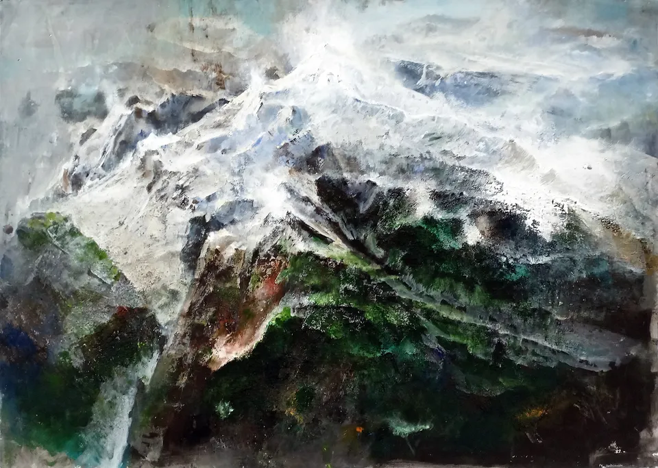 Francesco Santosuosso, Disgelo, olio e acrilico su carta, 70×100 cm