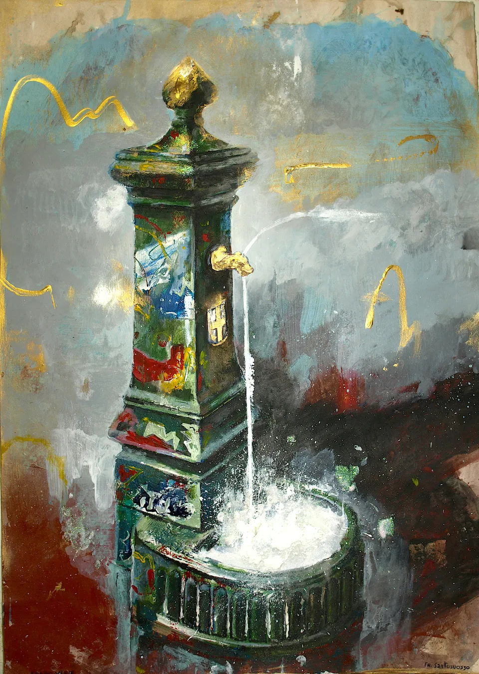 Francesco Santosuosso, Drago verde, 2022, acrilico su carta, 70×50 cm