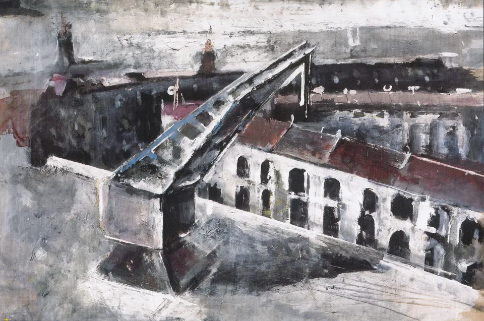 Francesco Santosuosso, Faglia, 2001, olio su carta intelata, 50×70 cm