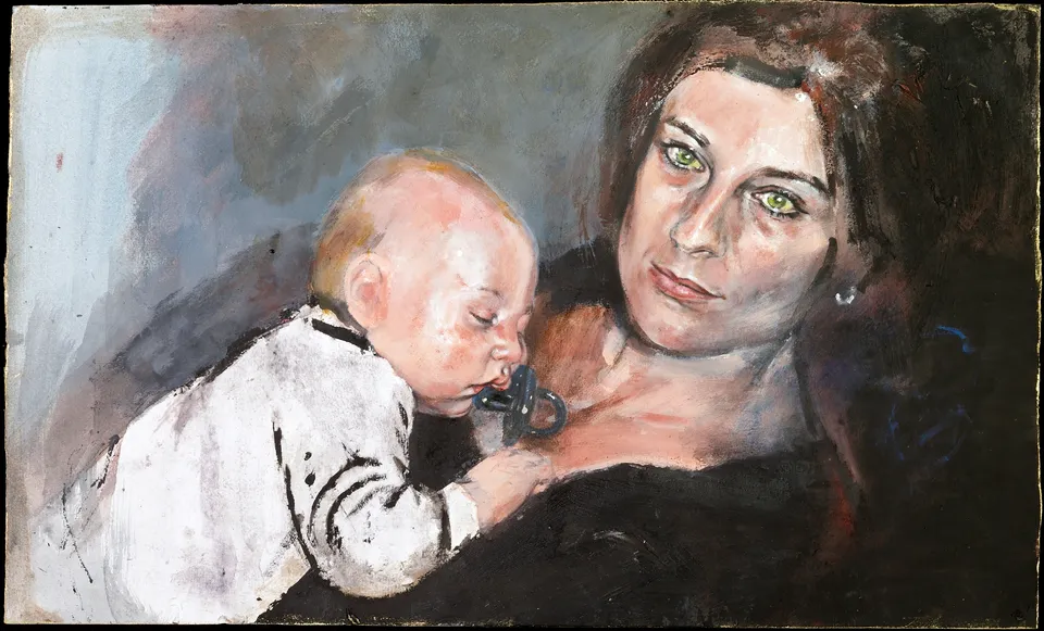 Francesco Santosuosso, FEDERICA e MATTEO, 2008, olio su carta, 32×52 cm