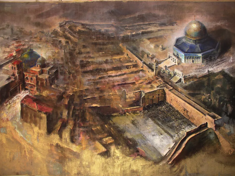 Francesco Santosuosso, Gerusalemme-le tre religioni monoteiste -santosuosso, 2003, 100×140 cm