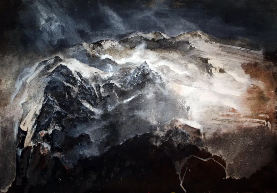Francesco Santosuosso, Ghiacciaio, acrilico su carta, 70×100 cm