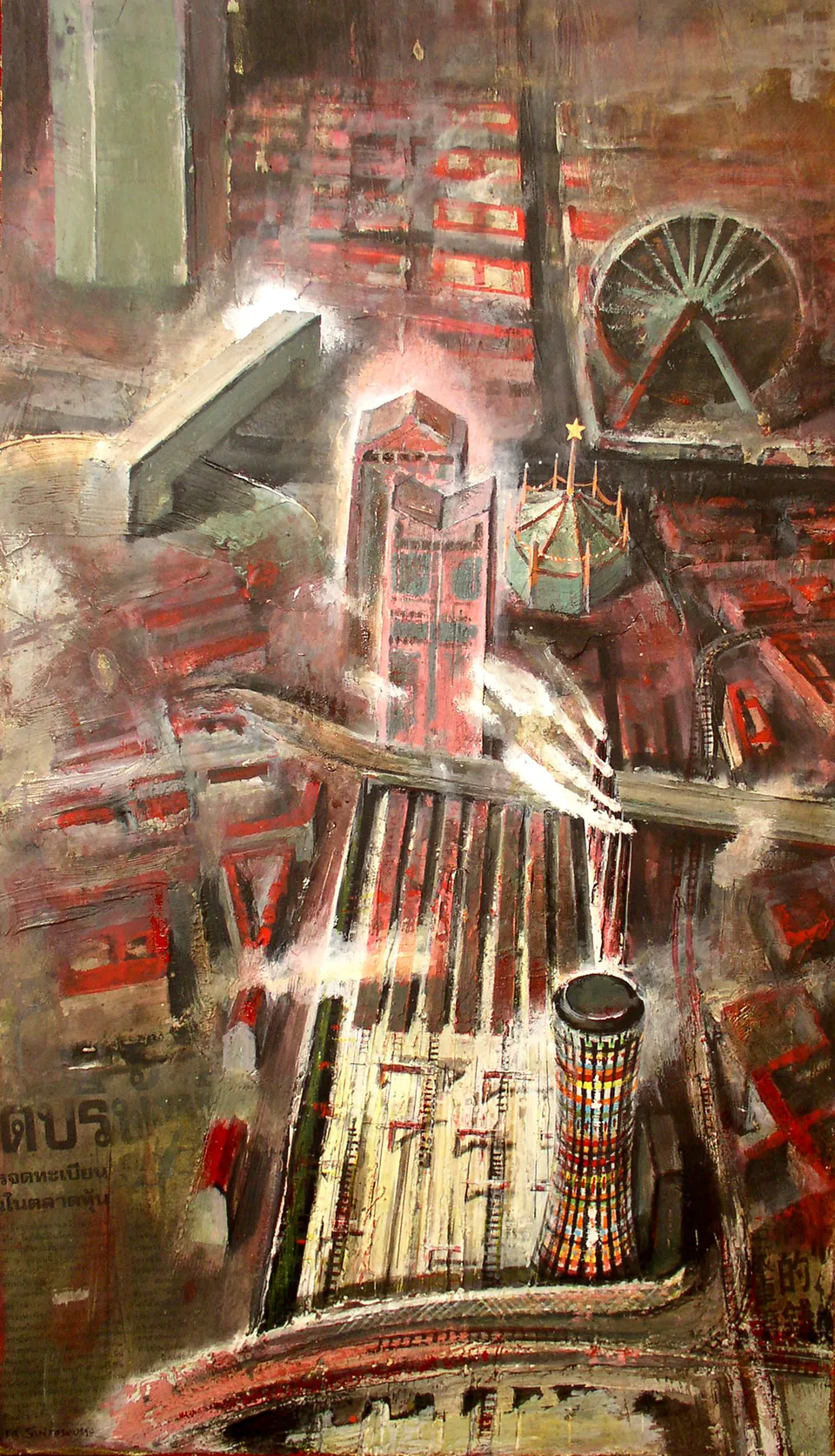 Francesco Santosuosso, Il circo e le varesine, 2005, acrilico su tavola, 70×40 cm