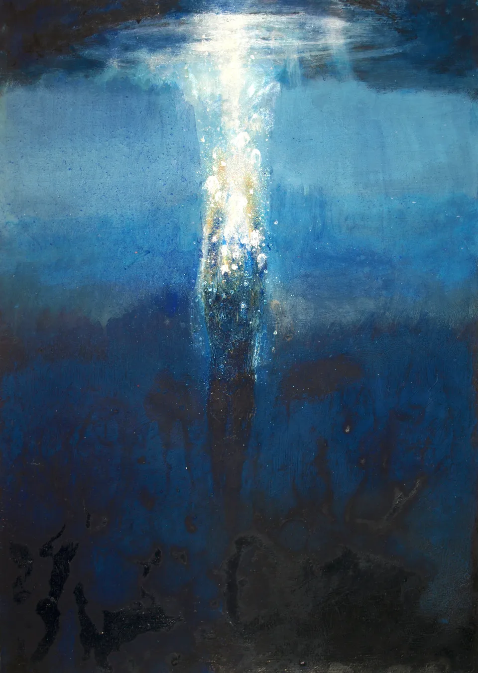Francesco Santosuosso, Il grande tuffo, 2024, olio e acrilico su carta, 35×50 cm