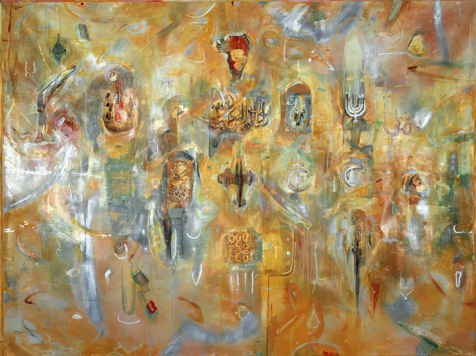 Francesco Santosuosso, Il viaggio:, 1999, olio acrilico su tela, 150×200 cm