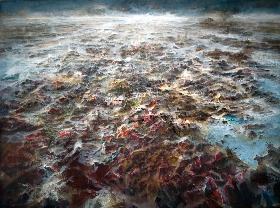 Francesco Santosuosso, Il viaggio, 2014, olio acrilico su tela, 150×200 cm