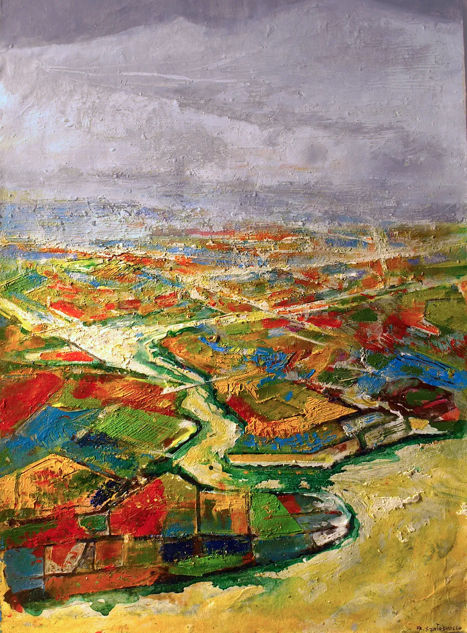 Francesco Santosuosso, Irrigazione, 2024, olio e acrilico su carta, 35×50 cm