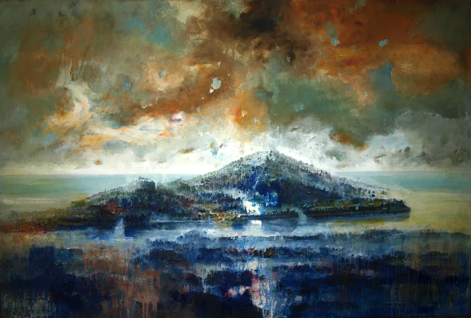 Francesco Santosuosso, Isola, 2022, olio su tela, 100×150 cm