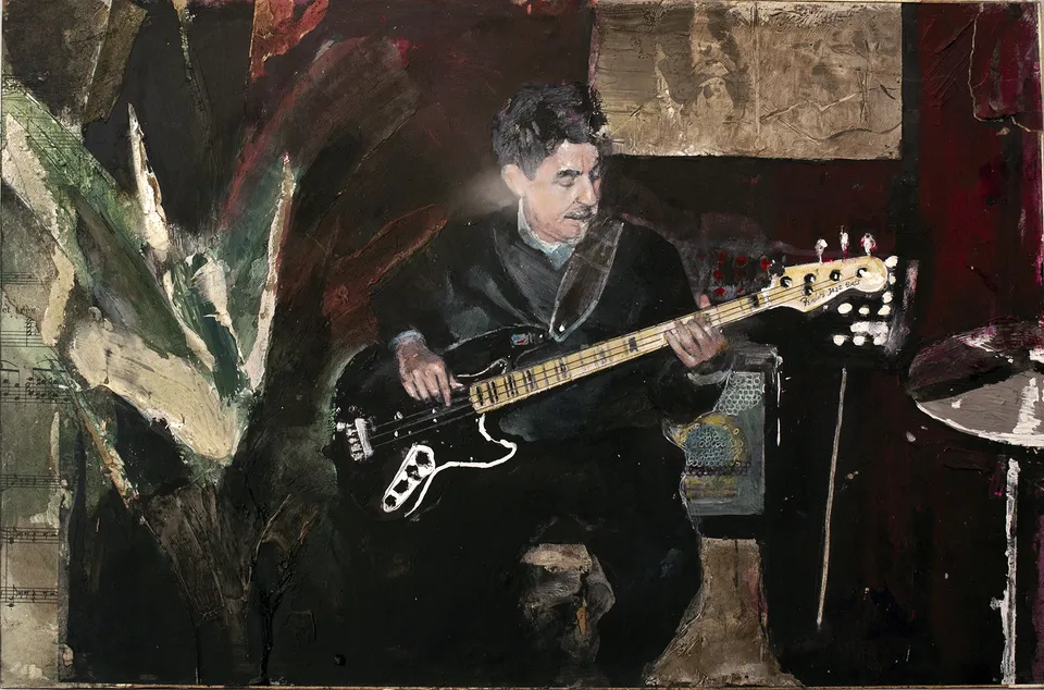 Francesco Santosuosso, Jam session 1, tecnica mista su tavola, 30×45 cm