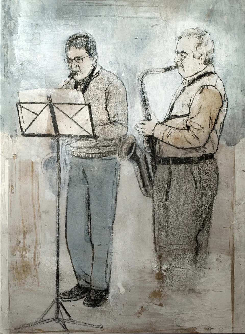 Francesco Santosuosso, Jam session 4, tecnica mista su tavola, 30×45 cm