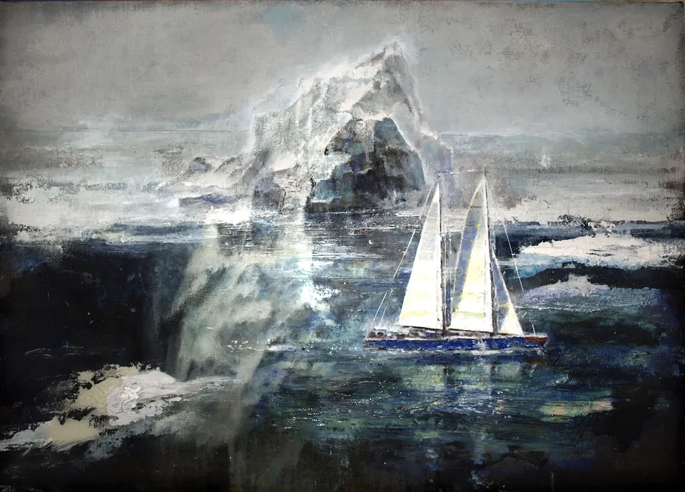 Francesco Santosuosso, L'infinita profondità dell' acqua, 2014, olio, acrilico, e resina trasparente su tela, 70×100 cm