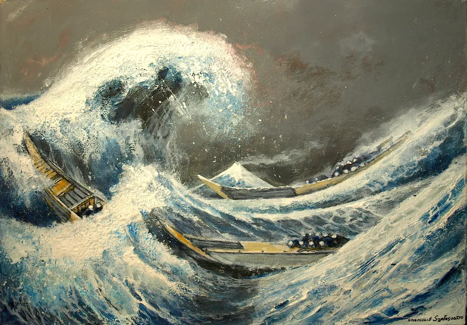 Francesco Santosuosso, L'onda di kanagawa, 2019, acrilico su tavola, 26×37 cm