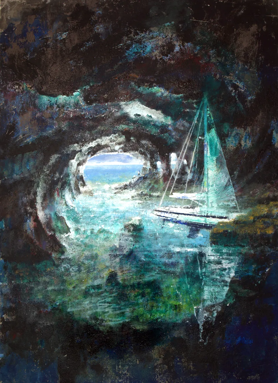 Francesco Santosuosso, La caverna, olio e acrilico su metallo, 100×70 cm