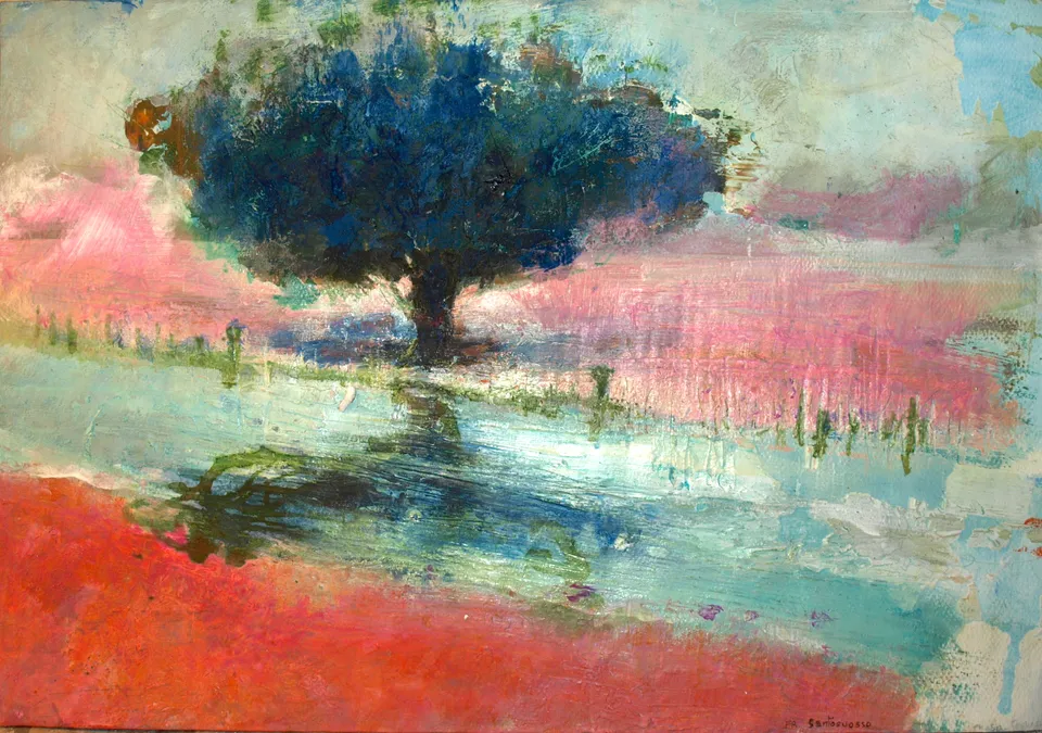 Francesco Santosuosso, La corrente sul canale, 2024, acrilico su carta, 35×50 cm