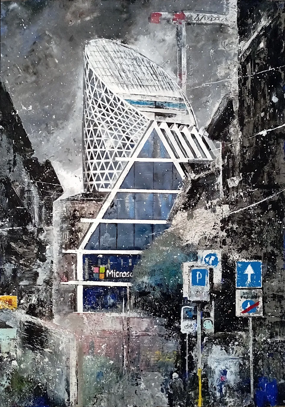 Francesco Santosuosso, La feltrinelli, 2022, acrilico su carta, 79×50 cm