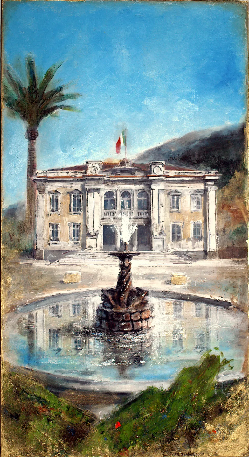 Francesco Santosuosso, La fontana di Acquedolci, 2013, olio su legno, 62×33 cm