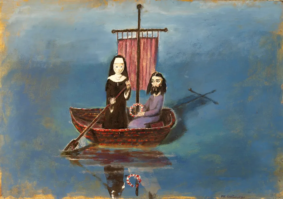 Francesco Santosuosso, La giovinetta va in convento, 2024, acrilico su carta, 35×50 cm