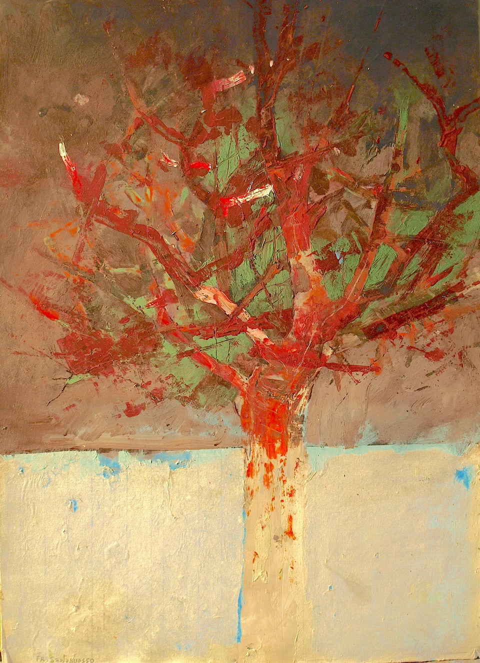 Francesco Santosuosso, La linfa degli alberi, 2024, acrilico su carta, 35×50 cm