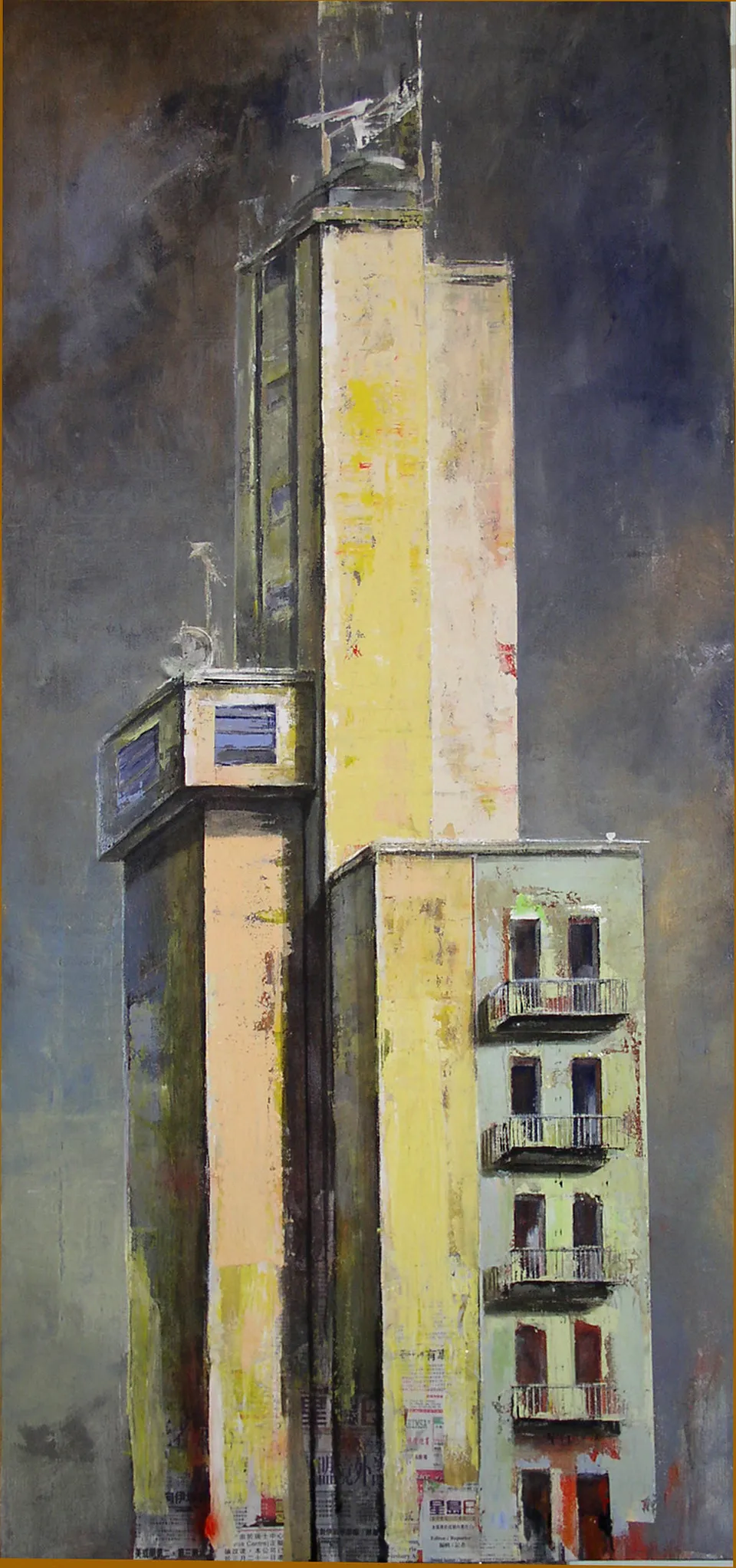 Francesco Santosuosso, La torre dei pompieri di via Procaccini, 2003, acrilico su tela, 190×90 cm