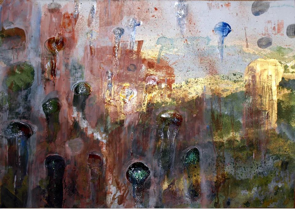 Francesco Santosuosso, Le meduse assassine, 2024, acquarello e olio su carta, 35×50 cm