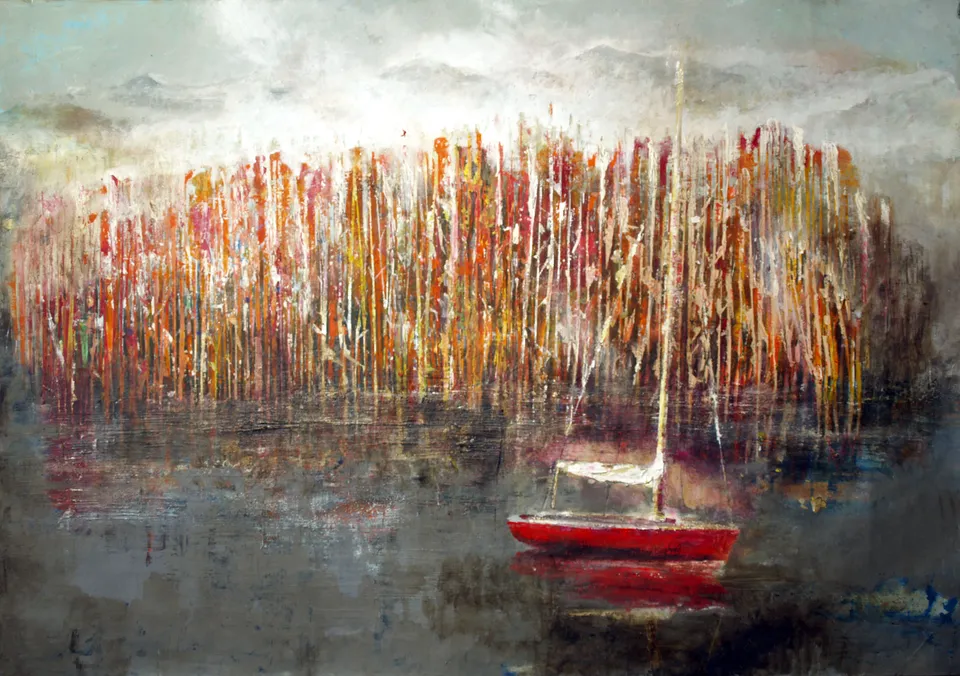 Francesco Santosuosso, Lo stagno, 2016, olio acrilici su carta, 70×100 cm