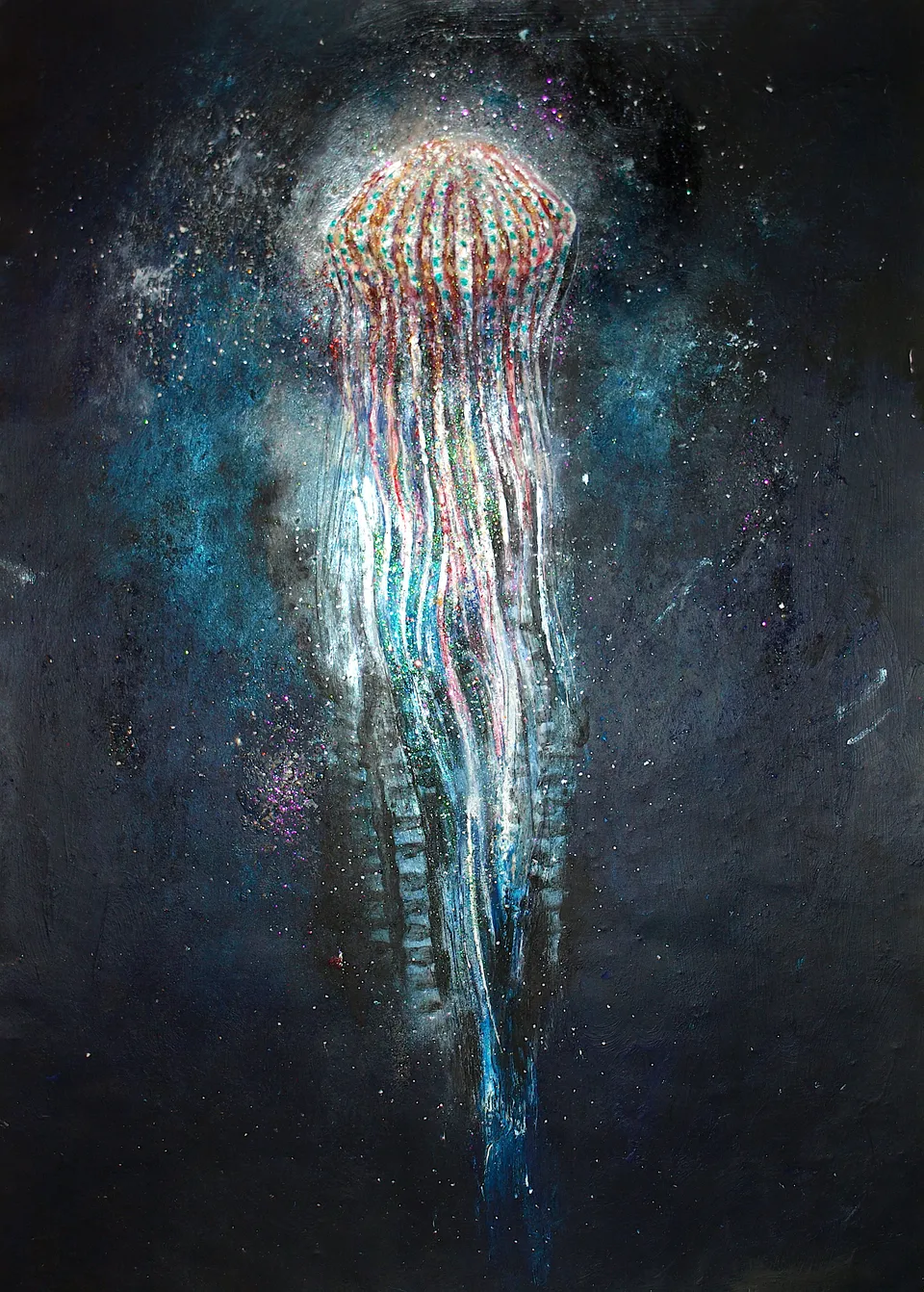 Francesco Santosuosso, Medusa, 2024, acrilico e smalti su carta, 35×50 cm