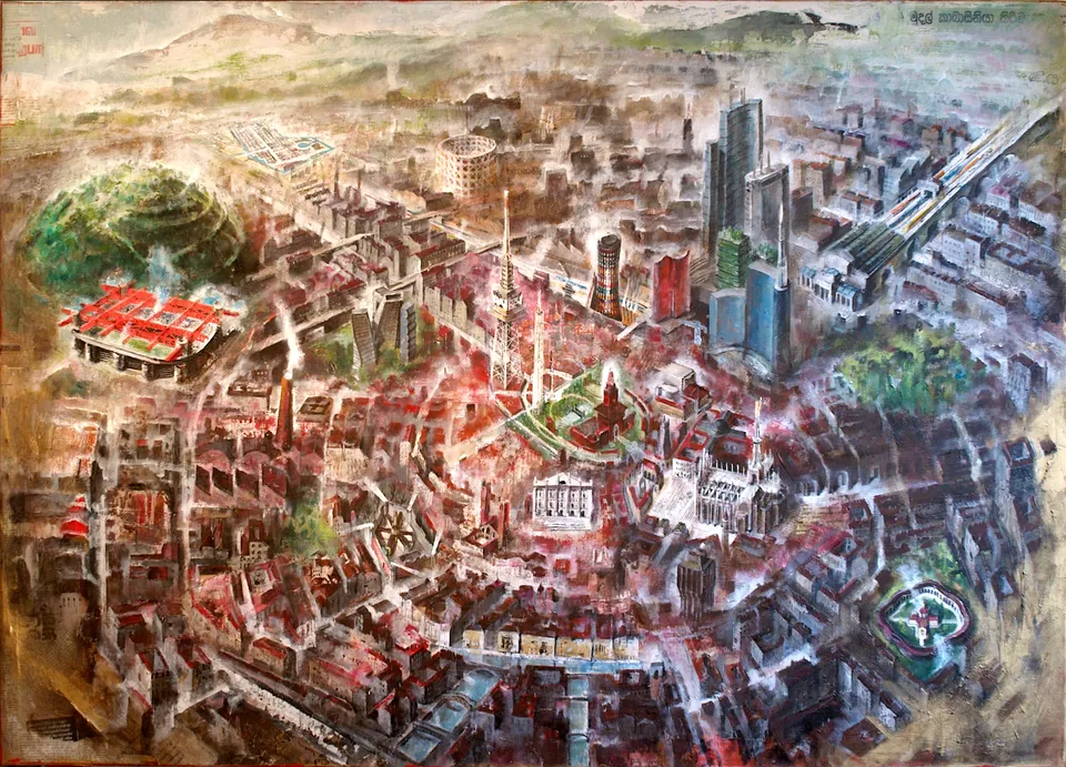 Francesco Santosuosso, Milano, olio acrilico su tela, 100×140 cm