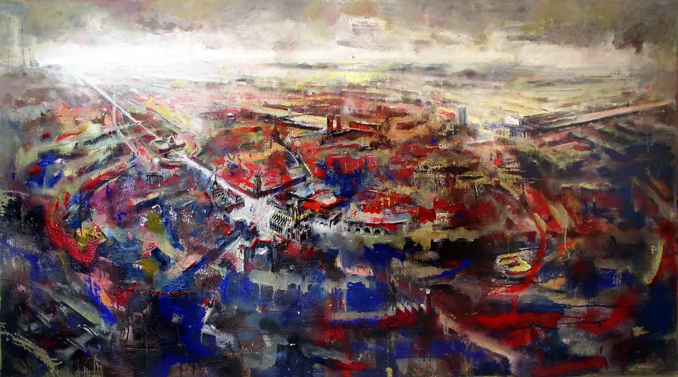 Francesco Santosuosso, Milano, 2003, acrilici e smalti spray su tela, 100×180 cm
