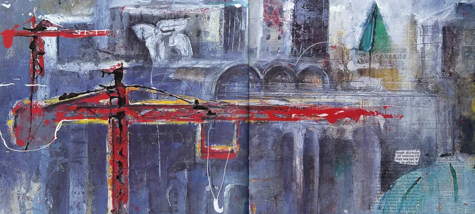 Francesco Santosuosso, Milano, 2000, tecnica mista su carta intelata, 62×132 cm
