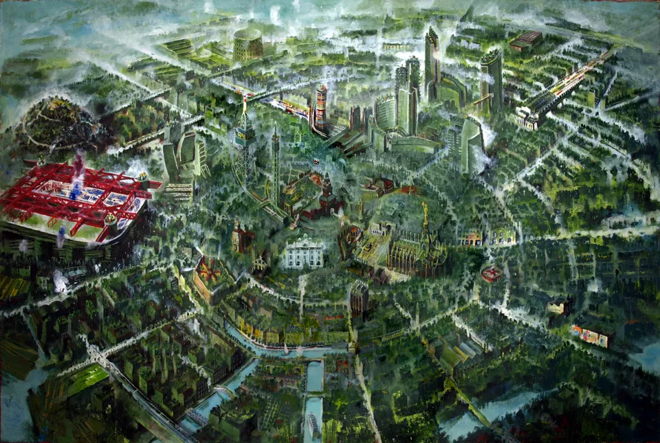 Francesco Santosuosso, Milano, 2021, olio e acrilico, 93×139 cm