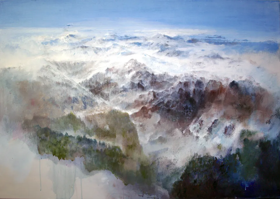 Francesco Santosuosso, Montagne, 2018, olio su tela, 100×70 cm